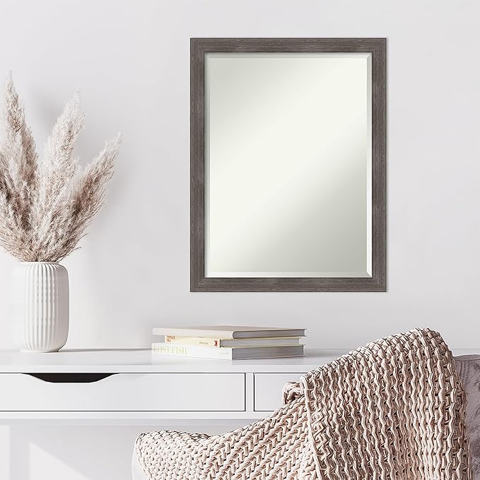 Amanti Art Grey Wall Mirror 27x21 Pinstripe Lead Grey Rectangle Bathroom Mirror - Image 6