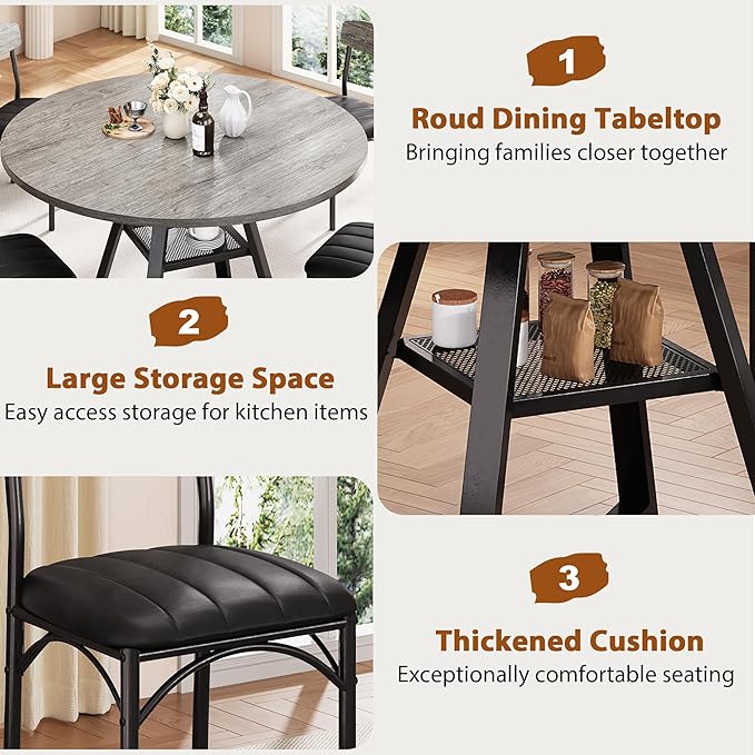 Round Dining Table Set for 4, Kitchen Table and Chairs for 4, Circle Table - Image 8