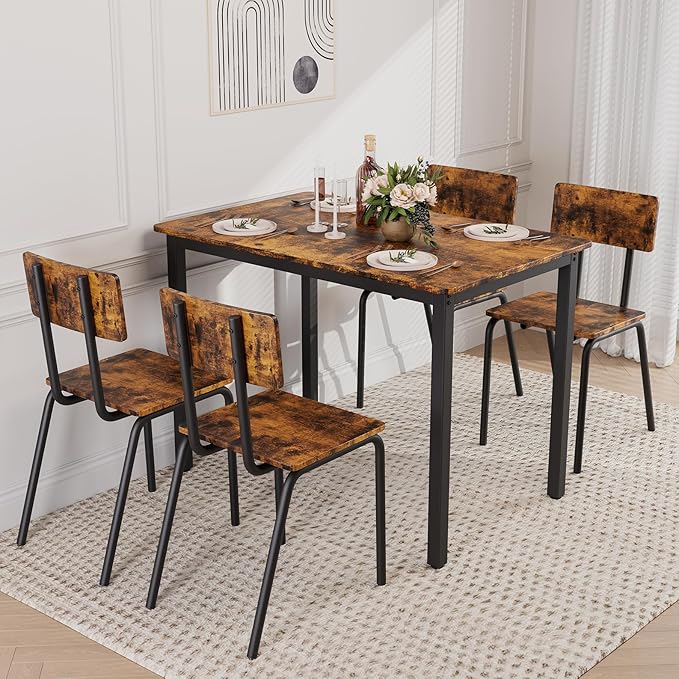 5-Piece Dining Table Set with 4 Chairs, Rectangular Dining Room Table Set with - Image 9