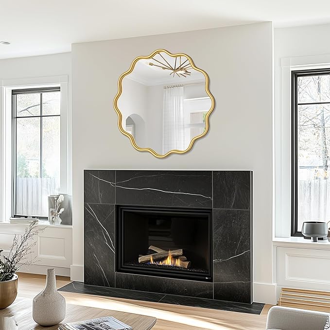 PROHOMEWARE Gold Round Mirror 28 Inch Wavy Bathroom Vanity Mirror Gold Frame - Image 5