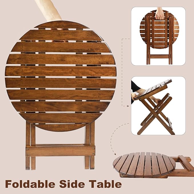 Outdoor Patio Side Table Set of 2 Small Folding Wood Round End Table Coffee - Image 6