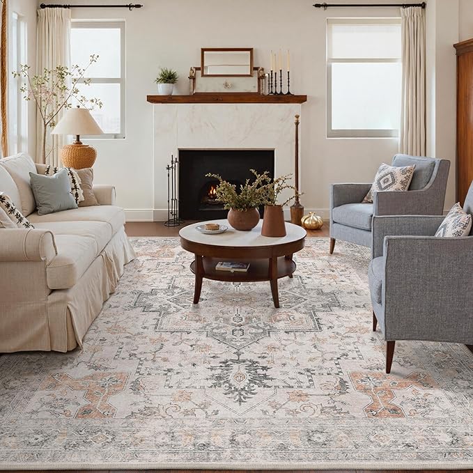 GENIMO 5X7 Area Rugs for Living Room, Machine Washable Non Slip Vintage Rugs - Image 9