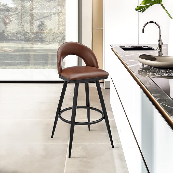 Armen Living Charlotte Swivel Counter Stool in Black Metal and Brown Faux - Image 2
