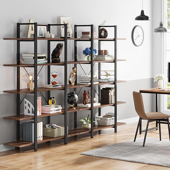 Tribesigns 5-Tier Bookshelf, Vintage Industrial Style Bookcase 72 H x 12 W x - Image 4