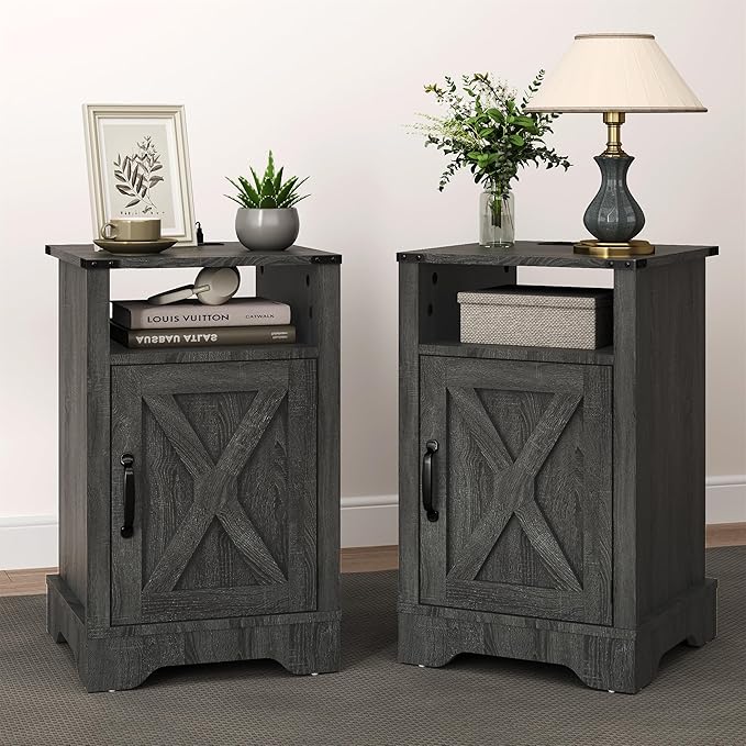 RoyalCraft Nightstand Set of 2, Tall Farmhouse Bedside Table by Bringyoubetterlife