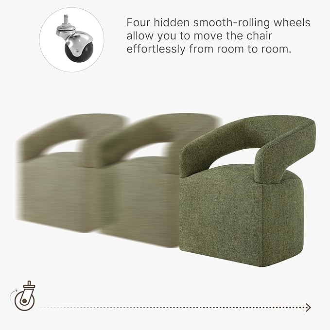 Upholstered Dining Chairs with Removable Casters Barrel Side Armchair with - Image 4