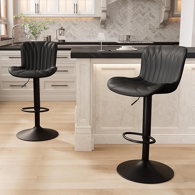 YOUNIKE Black Bar Stools Set of 2 Upholstered Modern Swivel Counter Height Bar by YOUNIKE