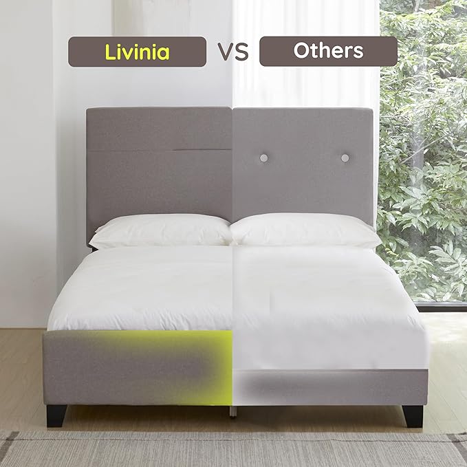 Livinia Amelia Twin Size Platform Bed, Fabric Upholstered Twin Bed Frame - Image 5