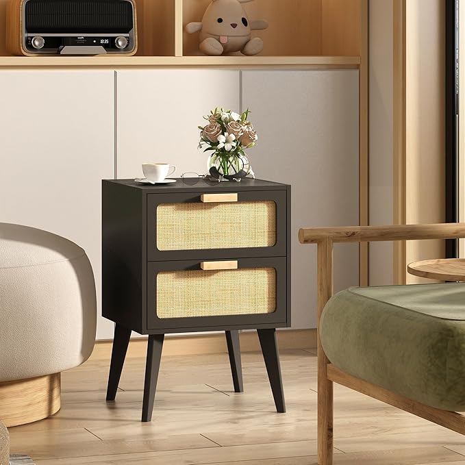 Rattan Nightstand, Wood End Table, Side Table - Image 5