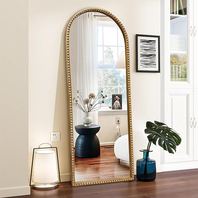 Vintage Full Length Wall Mirror, Large Gold Arch Floor Mirror 20"X53" by BAODANFU