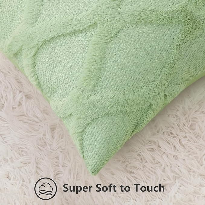 decorUhome Throw Pillow Covers 12x20 Inch Set of 2, Soft Plush Faux Fur Wool - Image 2