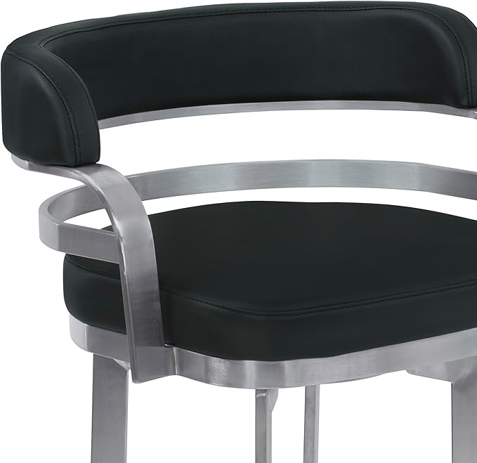 Armen Living Prinz 30" Bar Height Swivel Barstool in Black Faux Leather and - Image 6