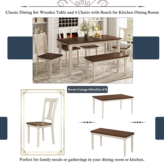 SogesPower Classic 6-Piece Dining Table Set - Image 3