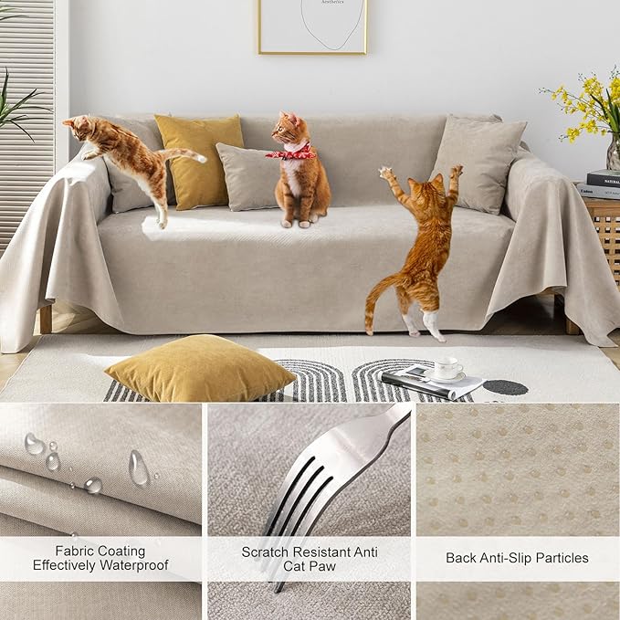 STACYPIK Waterproof Sofa Covers Durable Beige Sectional Couch Cover L Shape - Image 6