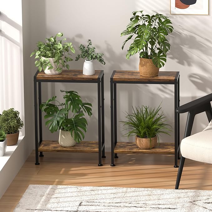 Narrow Side Table for Small Space Set of 2, 2-Tier Small End Table - Image 9