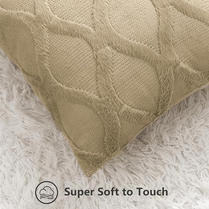 decorUhome Throw Pillow Covers 22x22 Inch Set of 2, Soft Plush Faux Fur Wool - Image 2