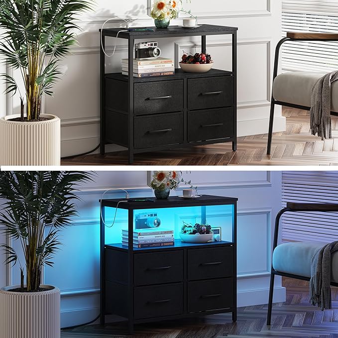 TUTOTAK LED Night Stand with Charging Station, Large Nightstand with USB and - Image 6