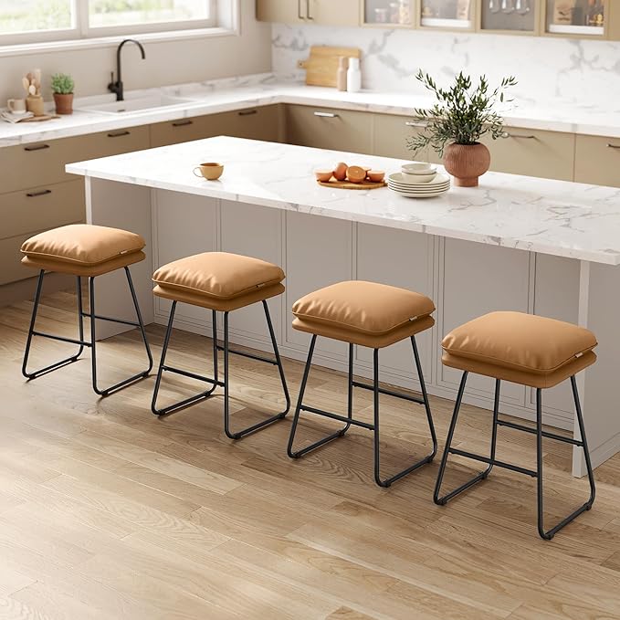 VASAGLE Bar Stools Set of 4, Counter Height Bar Stools, Leather Counter Stools by VASAGLEbySONGMICSHOME