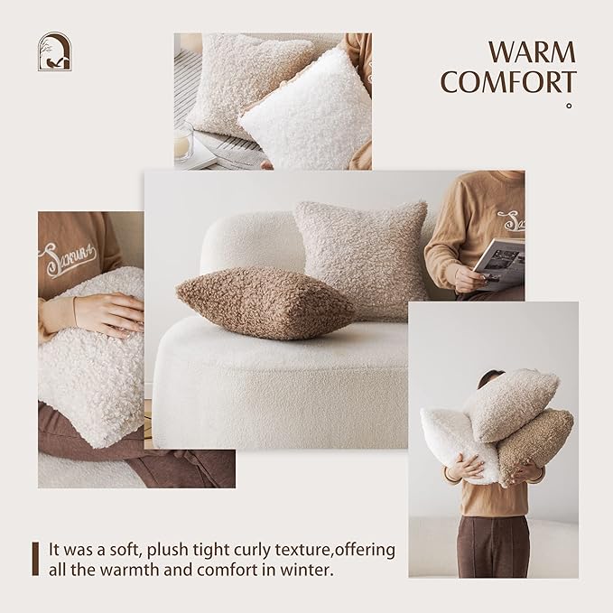 Foindtower 2 Pieces 22x22 Inch Chocolate, Faux Fur Throw Pillow Cover Accent - Image 7