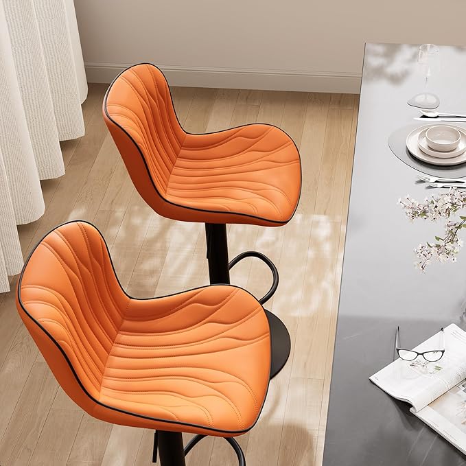 YOUNIKE Orange Bar Stools Set of 2 Faux Leather Upholstered Counter Height - Image 5