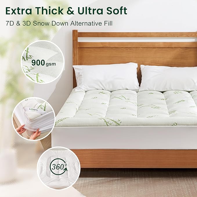 Love's cabin Queen Mattress Topper, Rayon Derived from Bamboo, 900 GSM - Image 2