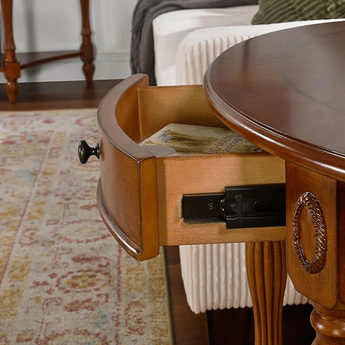 LEEMTORIG Oval Round End Table, 2-Tier Solid Wood End Table Side Table - Image 6