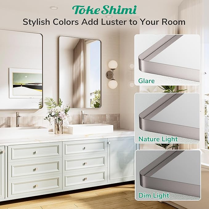 TokeShimi Brushed Nickel Vanity Mirror 60x36, Bathroom Mirror Framed Aluminum - Image 6