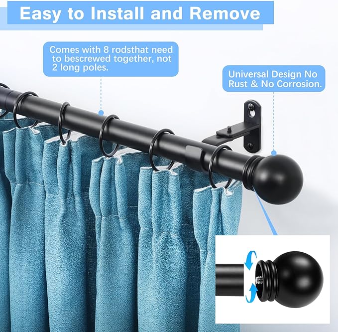Curtain Rods for Windows 16 to 120 Inches, Curtain Rod Max Adjustable Length of - Image 2