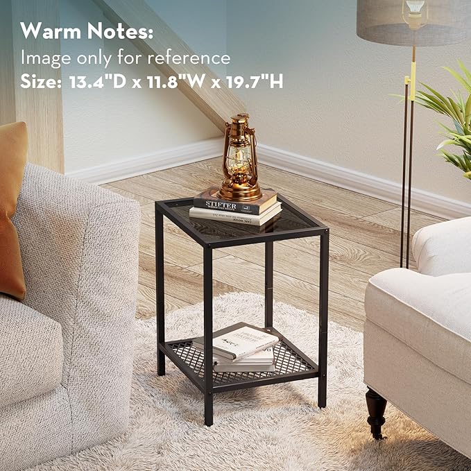 SAYGOER Black Side Table Small Glass End Table 2-Tier Narrow Square Bed Side - Image 4