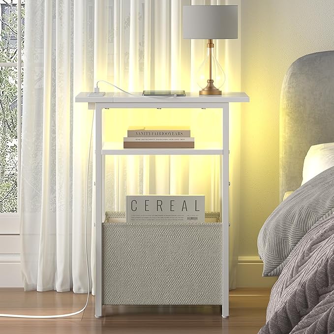 Narrow Side Table with Charging Station, LED End Table - Image 7