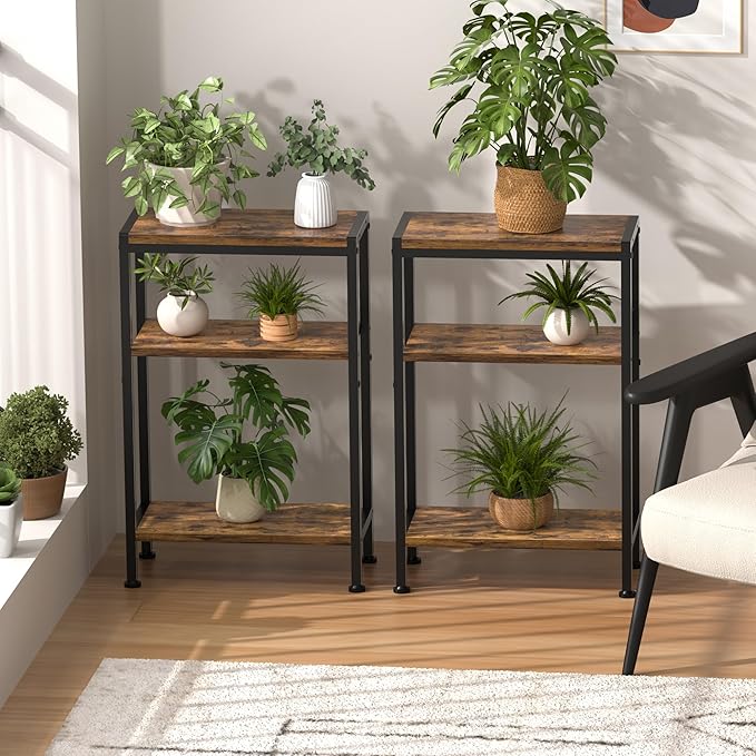 Narrow Side Table for Small Space Set of 2, 3-Tier Small End Table - Image 7