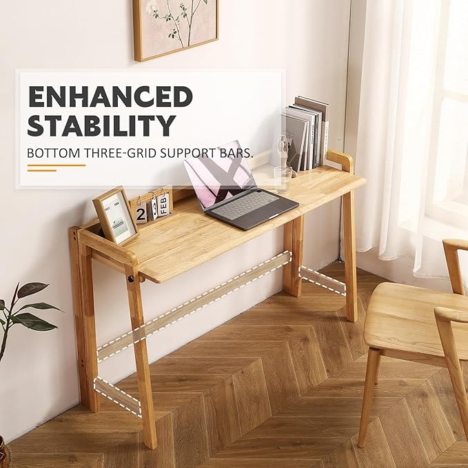 Solid Wood Folding Desk Mid Century Modern Table, Simple Study Makeup - Image 5