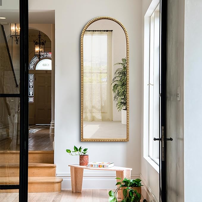 Vintage Full Length Wall Mirror, Large Gold Arch Floor Mirror 20"X53" - Image 3