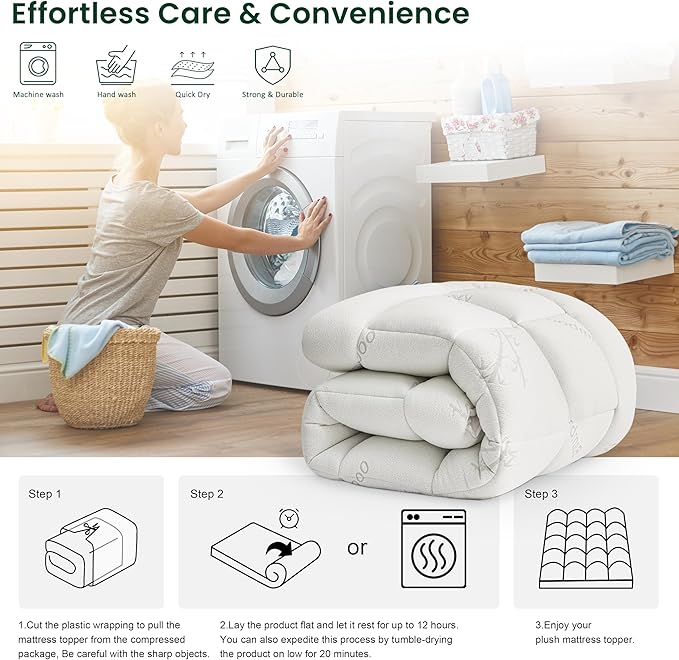 Love's cabin King Size Mattress Topper, Rayon Derived from Bamboo, 900 GSM - Image 7