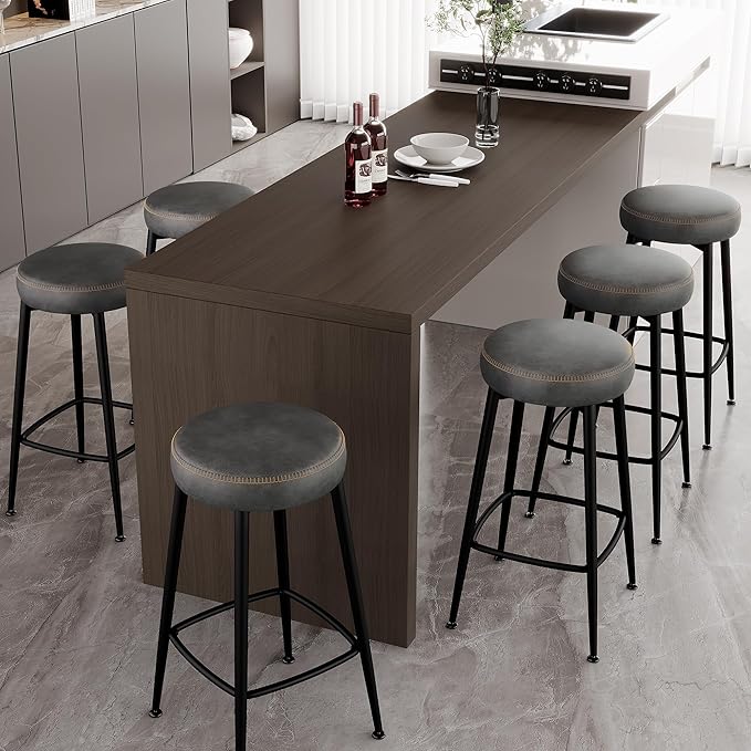 Counter Height Bar Stools, Upholstered Faux Leather Kitchen Counter Stools by ErdoruLiving