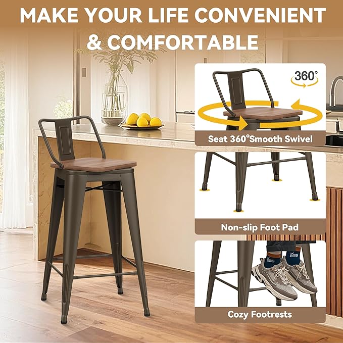 26 Inch Swivel Bar Stools Set of 4 - Image 4