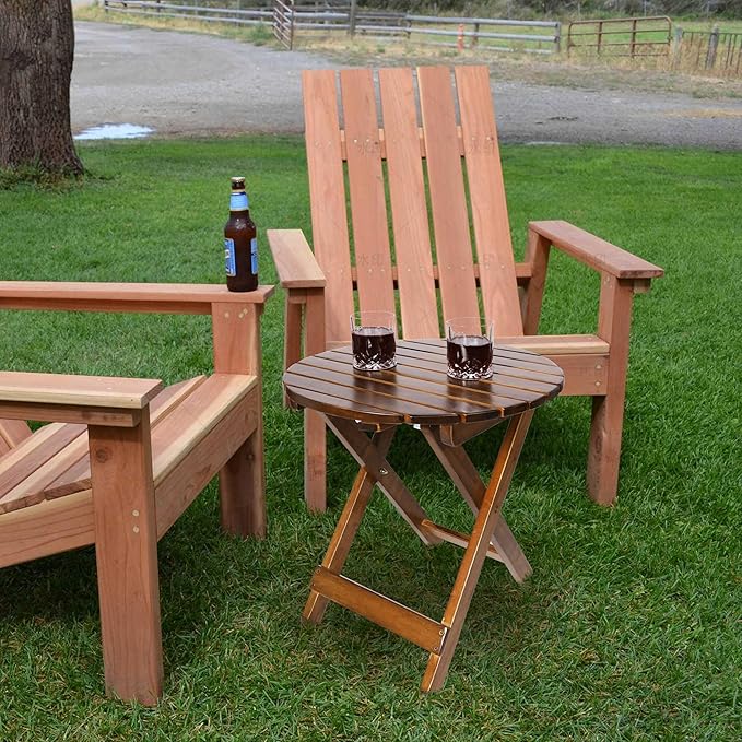 Outdoor Patio Side Table Round Small Wood End Table Folding Coffee Furniture - Image 7