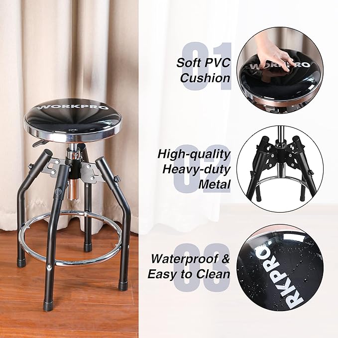 WORKPRO Heavy Duty Adjustable Hydraulic Shop Stool, Garage Bar Stool, 29in to - Image 5