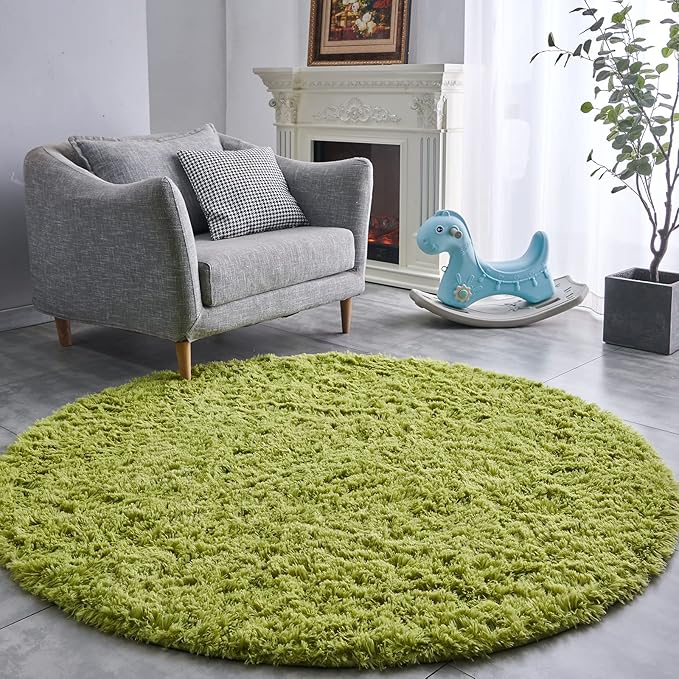 FJZFING Grass Green Round Rug Ultra-Soft Plush Modern 4x4 Circle Area Rug by FJZFING