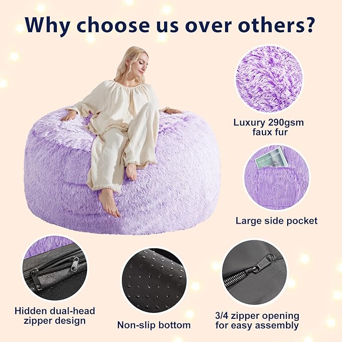 5FT Bean Bag Cover for Stuffed Animals Machine Washable, Gaming Bean Bag Chairs - Image 5