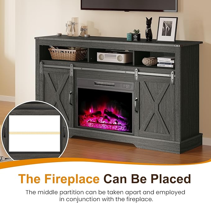 RoyalCraft Farmhouse TV Stand for 23" Fireplace, Dark Grey - Image 7