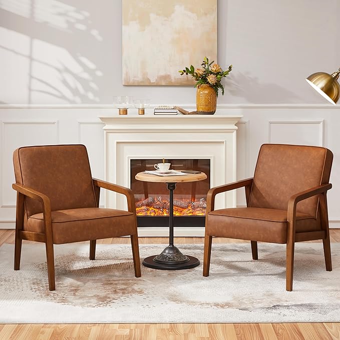 Yaheetech PU Leather Accent Chair, Mid-Century Modern Barrel Chair - Image 4