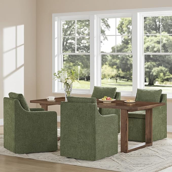 Upholstered Dining Chairs with Casters Easy Assembly Modern Accent Armchair - Image 2