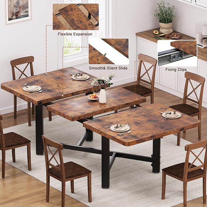 Dining Table for 4-6, 62“Extendable Round Kitchen Dining Room Table, Space - Image 2