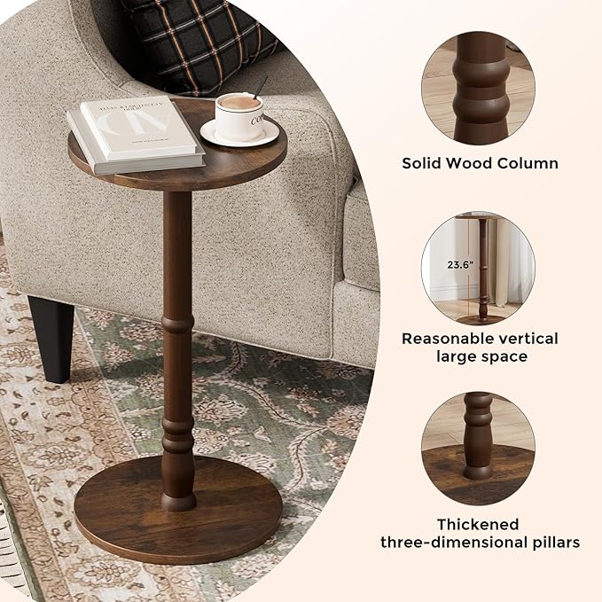 Round Side Table, Solid Wood Pillar - Image 6