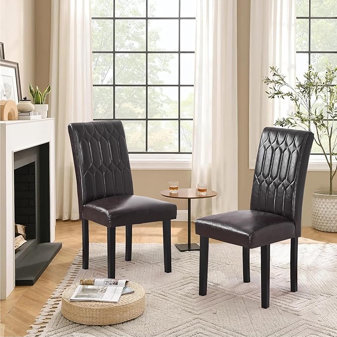VECELO Upholstered Dining Chairs Set of 2, Modern PU Leather Accent Parsons - Image 3