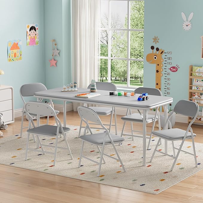 IDEALHOUSE 7 Piece Folding Kids Table and Chairs Set, Children Activity Table by IDEALHOUSE