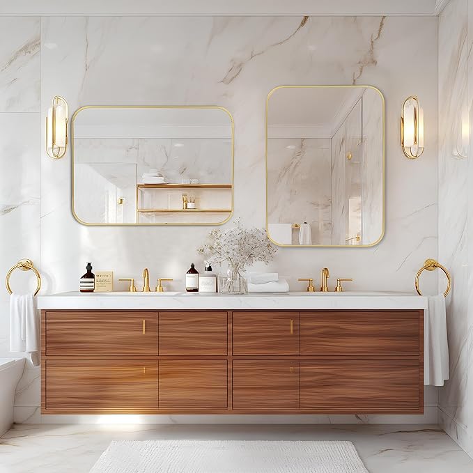 MZON 30x36 Inch Large Brushed Gold Vanity Mirror, Rectangle Bathroom Mirrors - Image 5