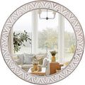 30" Round Wall Mirror, Farmhouse Wooden Frame Circle Mirrors, Rustic Large by FuxuiwyRoundWallMirror