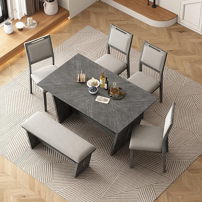 Merax 6-Piece Retro Dining Set, 1 Rectangular Table - Image 2